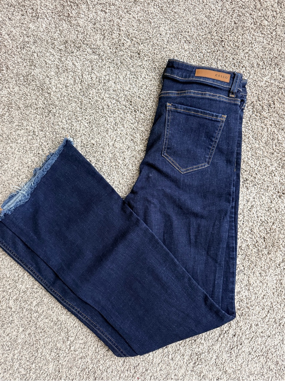 Cello Women's Dark Indigo Flare Jeans with Frayed Hem